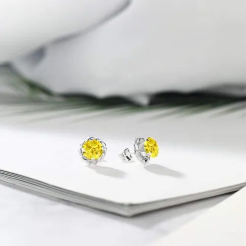 Miniatura 297 de Gem Stone King Aretes de plata de ley 925 de 0.236 in con piedra natal redonda para mujer
