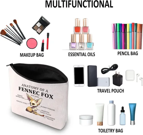Miniatura 6 de G2TUP Fennec Fox Gift Anatomy Of A Fennec Fox Bolsa de maquillaje Fennec Fox Lover Bolsa de cosméticos Fennec Fox Theme Gift Zipper Bolsa de viaje
