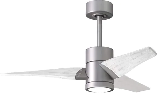 Matthews SJ-BN-MWH-42 Super Janet Damp Rated 42" Ceiling Fan with LED Light and Remote & Wall Control, Silent DC Motor, 3 Solid Wood Blades, Brushed