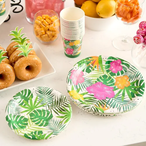 Miniatura 2 de Royal Bluebonnet Luau Platos y servilletas – Juego de 24 suministros para fiestas tropicales, decoraciones de fiesta hawaiana, platos tropicales