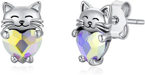 Aretes de plata de ley 925 con diseño de gato, bonitos aretes de gato con diseño de gatito, joyería de regalo para mujeres y niñas, aretes