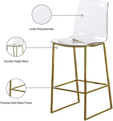 Miniatura 4 de Meridian Furniture Lumen Collection - Taburete de acrílico moderno y contemporáneo con base de acero inoxidable, 16.5 pulgadas de ancho x 20