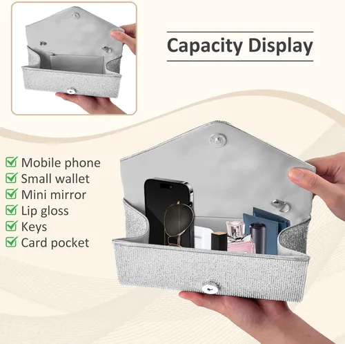 Miniatura 5 de PACETAP Bolsos de mano con diamantes de imitación para mujer, bolsos de noche con purpurina brillante para fiesta de los años 20, boda, compromiso