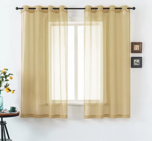 Miniatura 19 de DUALIFE Cortinas Amarillas de 72 Pulgadas de Largo para Dormitorio Juego de 2 Paneles con Ojales Ventana Semi Voile Filtrado de Luz Cortinas