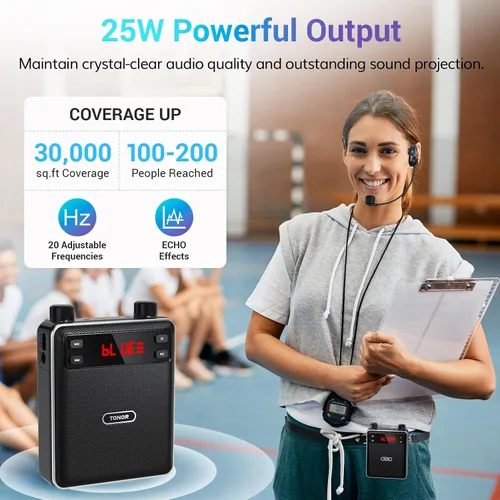 Miniatura 5 de TONOR Amplificador de voz inalámbrico de 25 W, amplificador de voz portátil para profesores con micrófono de auriculares Bluetooth, megáfono