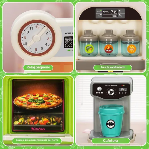 Miniatura 5 de Juego de cocina para niños, juego de cocina para niños pequeños, juguetes con sonido y luz, estufa de cocina, fregadero de juegos, accesorios