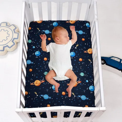 Miniatura 2 de PHF Paquete de 3 sábanas suaves para minicuna, sábanas sedosas espaciales Pack N Play para bebés, niños y niñas neutrales, ajuste universal