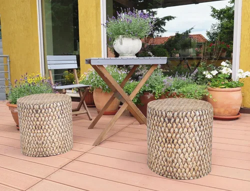 Miniatura 6 de Delsit Puf otomano para exteriores, taburete impermeable para uso en interiores y exteriores, reposapiés redondo con funda extraíble, decoración