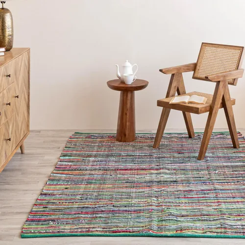 Miniatura 17 de HOMEMONDE Alfombra reversible de trapo de 2 x 6 pies, color verde azulado, de algodón suave, hecha a mano, estilo bohemio, decoración del hogar