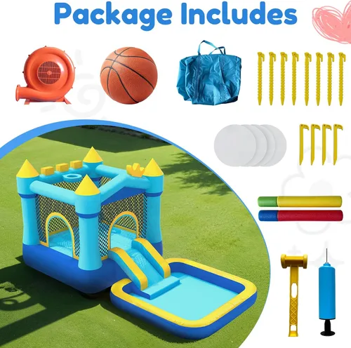 Miniatura 8 de MUKDIY - Casa inflable con piscina y tobogán, castillo de salto para parque acuático de 12 x 6.2 pies para niños, tela Oxford 840D resistente, de 3