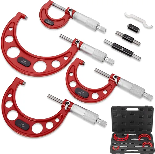 Juego de micrómetros exteriores premium de 0-4 pulgadas/0.0001 pulgadas (0-1"/1-2"/2-3"/3-4") Herramientas de maquinista de precisión con puntas de