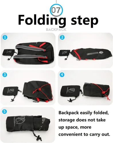 Miniatura 7 de Levayhill 16L Mochila ligera plegable para senderismo, mochila de día pequeña y plegable para viajes, bolsa de gimnasio ultraligera y resistente al