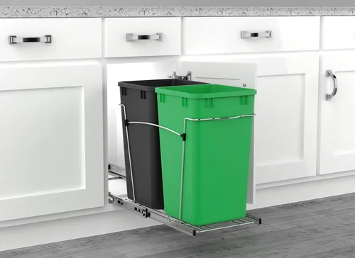 Miniatura 6 de Rev-A-Shelf Cesta de basura extraíble para gabinetes de cocina de 27 cuartos con deslizador de extensión completa para reciclaje, Verde/Negro, Verde