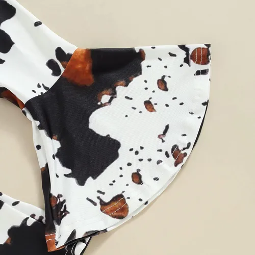 Miniatura 91 de fhutpw Conjunto de camiseta de manga corta con estampado de vaca y pantalones acampanados de dibujos animados para niñas