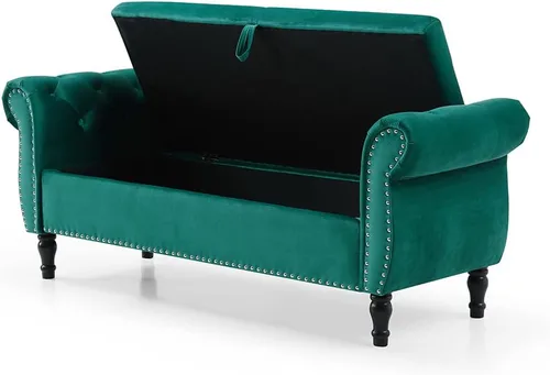 Miniatura 3 de P PURLOVE Banco de almacenamiento rectangular de terciopelo de 63 pulgadas, banco otomano de almacenamiento con botones copetudos, bancos de ventana