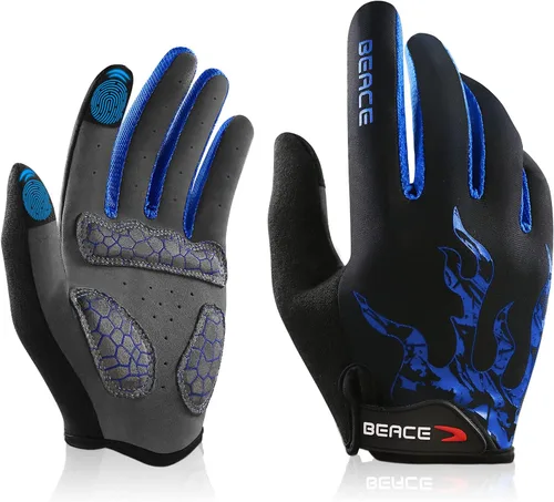 Miniatura 21 de BEACE Guantes de ciclismo para hombres y mujeres, guantes de ciclismo de montaña con pantalla táctil y palma de silicona antideslizante, guantes