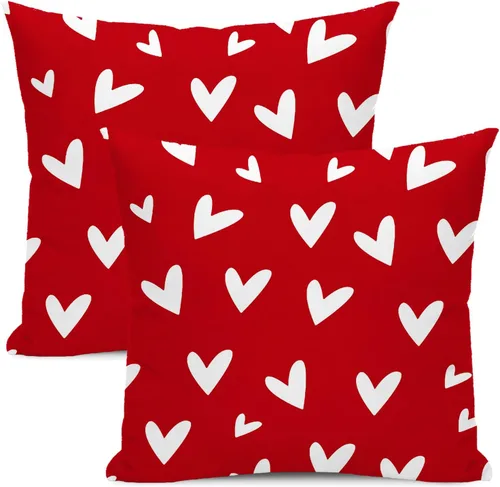 Miniatura 19 de AEIOAE - Juego de 2 fundas de almohada de San Valentín, de 16 x 16 pulgadas, rojo, con diseño de corazón de amor, fundas de almohada decorativas