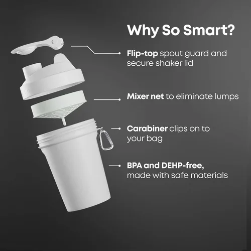 Miniatura 2 de Smartshake Botella mezcladora de proteínas para mezclas de proteínas, paquete de 4 unidades, 13.5 onzas, vasos mezcladores a prueba de fugas