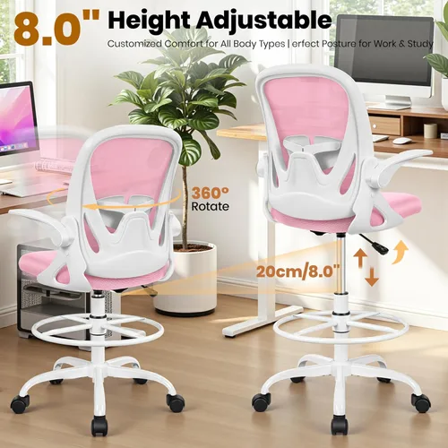 Miniatura 7 de Primy Silla de Dibujo Silla Alta de Oficina con Reposabrazos Abatibles Silla Ejecutiva Ergonómica de Computadora para Escritorio de Pie con Soporte