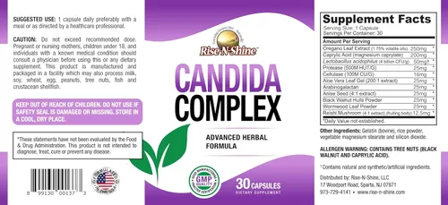 Miniatura 3 de Rise-N-Shine Cápsulas complejas Candida para niveles normales de Candida con orégano, ácido caprílico, hongos Reishi y más 30