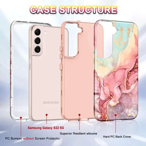 Miniatura 3 de Btscase Funda para Samsung Galaxy S22 5G de 6.1 pulgadas, Patrón de Mármol 3 en 1 Resistente de Servicio Pesado Cuerpo Completo Robusto PC Duro +