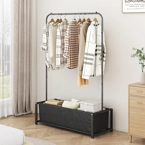 Miniatura 3 de SUOERNUO - Perchero de ropa para colgar con estante metálico inferior resistente y portátil para secar abrigos y camisas, color negro (bolsa negra)