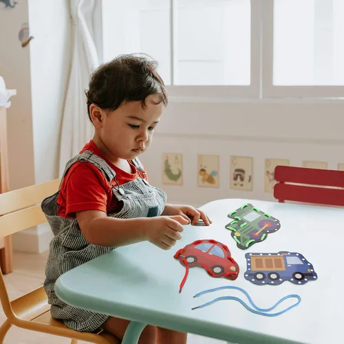 Miniatura 5 de Zonon 8 tarjetas de cordones para niños, tarjetas de costura en 8 patrones, juegos de cordones para desarrollar imaginación, suministros educativos