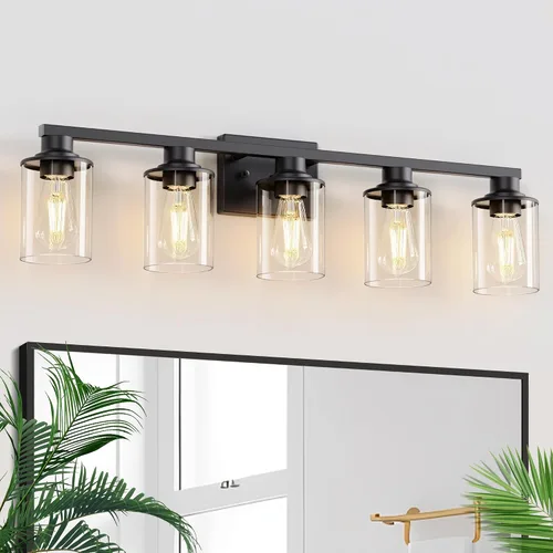 Miniatura 17 de L LOHAS LED Lámparas de baño negras de 2 luces, accesorios de iluminación modernos sobre espejo con pantalla de vidrio transparente, luces
