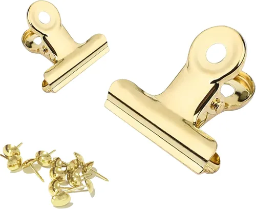 Miniatura 8 de YUCHIYA Paquete de 10 Clips Bulldog con Chinchetas para Tablero de Corcho, Clips de Metal para Manualidades, Clips Aglutinadores de Metal para Cobre