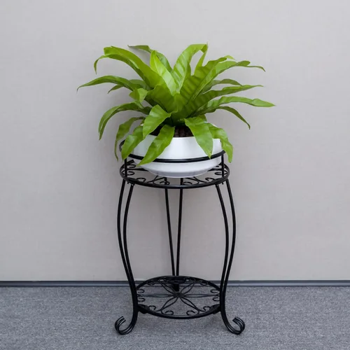 Miniatura 7 de FaithLand Soporte para Plantas, Soporte de Maceta de Metal Resistente para Interiores y Exteriores, Estante de Soporte Redondo de 2 Niveles, Estante