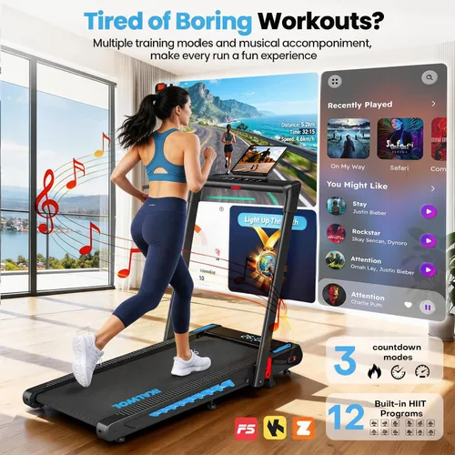 Miniatura 3 de Cinta de correr con altavoz, caminadora plegable 6 en 1 de 7.5 MPH para el hogar con aplicación compatible, almohadilla para caminar con 10%