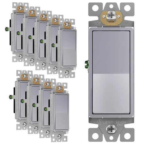 Miniatura 18 de ENERLITES Decorator Paddle Rocker Interruptor de luz, acabado brillante, un solo polo, 3 cables, tornillo de tierra, grado residencial, 15 A, 120