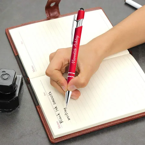 Miniatura 5 de Aolun 216 bolígrafos personalizados a granel con stylus grabado, bolígrafos personalizados, metal suave al tacto, nombre grabado, logotipo o Rojo