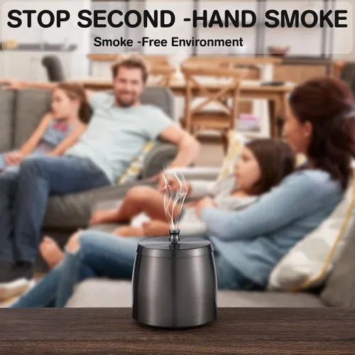 Miniatura 6 de Yangbaga XL cenicero al aire libre con tapa para cigarrillos, ceniceros de acero inoxidable irrompible sin humo, ceniceros a prueba de viento