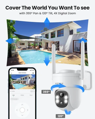 Miniatura 3 de VIZIUUY Cámaras de Seguridad Solar de 5MP Inalámbricas para Exteriores, Cámara de Seguridad para Exteriores WIFI6, Cámara PTZ de 360° Alimentada por