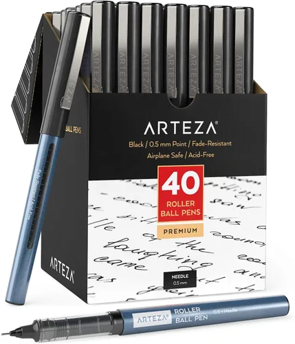 Miniatura 5 de ARTEZA Plumas de rodillo de punta fina, juego de 20 bolígrafos de tinta líquida azul, punta de aguja extrafina de 0.5 mm (0.020 in), para hacer