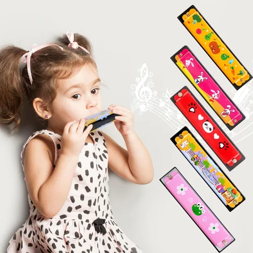 Miniatura 3 de 12 piezas de armónica de juguete para niños, armónica de dibujos animados, 16 agujeros, instrumento musical, armónicas para niños y niñas