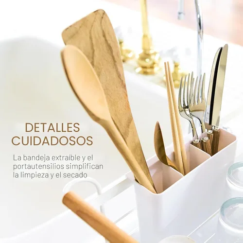 Miniatura 6 de Yamazaki Home Escurridor de Platos – Escurridor de Platos Blanco Moderno para Encimera de Cocina con Bandeja Escurridora Extraíble y Soporte