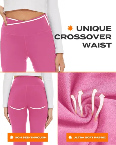 Miniatura 28 de TNNZEET Leggings acampanados negros para mujer, pantalones de yoga cruzados con bolsillos, corte de bota, leggings acampanados