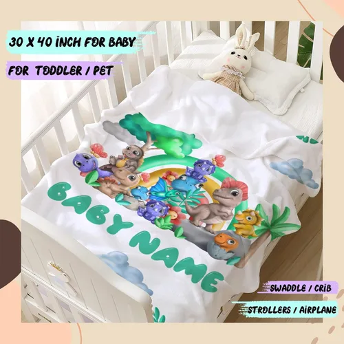 Miniatura 2 de Manta con nombre de bebé con diseño de dinosaurios, regalos para amantes de los dinosaurios, niñas, niños, adolescentes y adultos, mantas