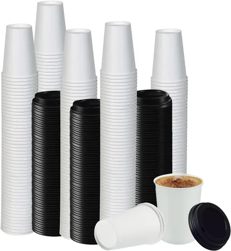 Miniatura 20 de Tapas de taza de café, tapa de cúpula para tazas de 10/24 onzas, vasos de papel, color negro, 50 unidades [no incluye tazas]