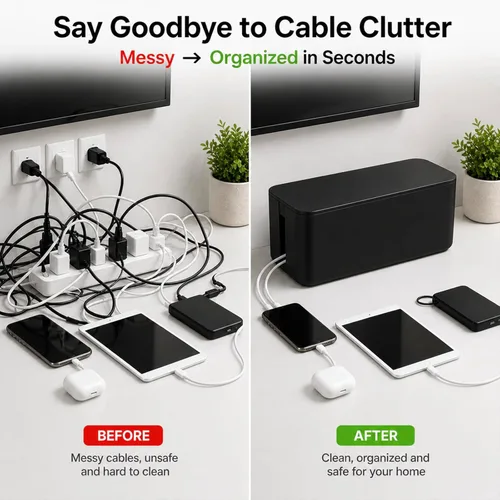 Miniatura 2 de [Juego de 3] 3 cajas de organización de cables + 3 bridas de cables, organizadores de cajas de cables grandes para sostener y ocultar regleta