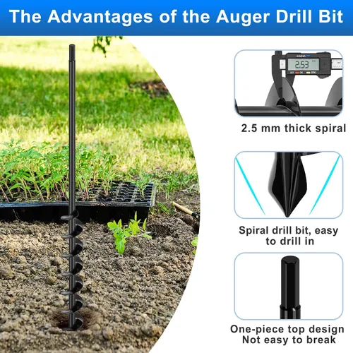 Miniatura 3 de Broca de taladro de jardín para plantar 1.6 x 32 pulgadas, broca negra para excavadora de agujeros, taladro de suelo para plantar bulbos, flores