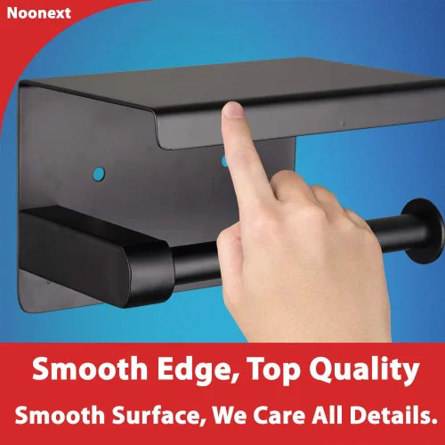 Miniatura 3 de Soporte para papel higiénico negro mate, soporte para rollo de papel higiénico con estante, adhesivo 3M, sin taladro o montado en la pared