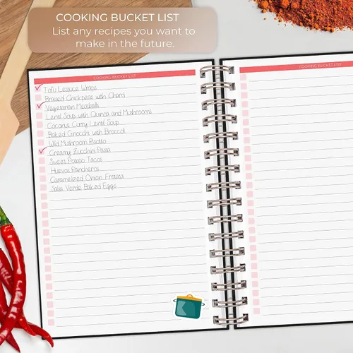 Miniatura 5 de Clever Fox Libro de recetas en espiral, haz tu propio libro de cocina familiar, organizador de cuadernos de recetas en blanco, diario de cocina Negro