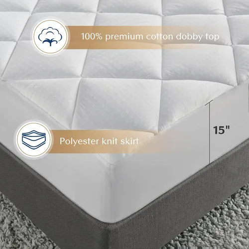 Miniatura 3 de Croscill Protector de colchón Queen de algodón impermeable, funda acolchada de diamante, sobrellenado, transpirable, bolsillo ajustable para hasta