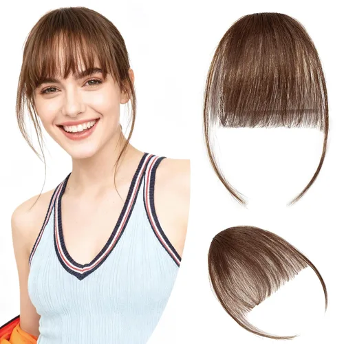 Miniatura 12 de Hairro Flequillo con clip, de cabello humano, fleco francés, con flecos, parte frontal plana, flequillo lateral, clip con cortina de sien, clip