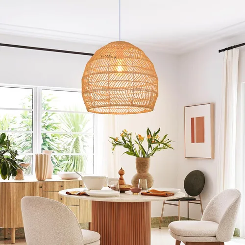 Miniatura 2 de Arturesthome Lámpara colgante de techo tejida rústica de 15.7 pulgadas, candelabros de ratán, luz colgante para casa de campo, cocina, isla y comedor