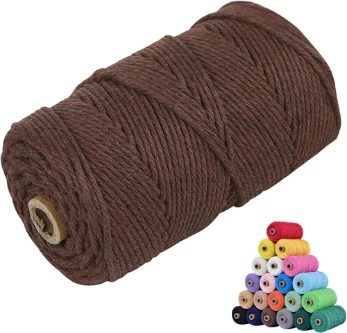 Miniatura 16 de Cuerda de algodón para macramé, de 0.11 pulgadas x 109 yardas, cuerda de macramé natural marrón, suministros perfectos de algodón para hacer