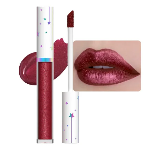 Miniatura 19 de evpct Juego de lápiz labial y brillo de labios 2 en 1 con purpurina color rosa nude metálico brillante para mujeres, de larga duración, impermeable